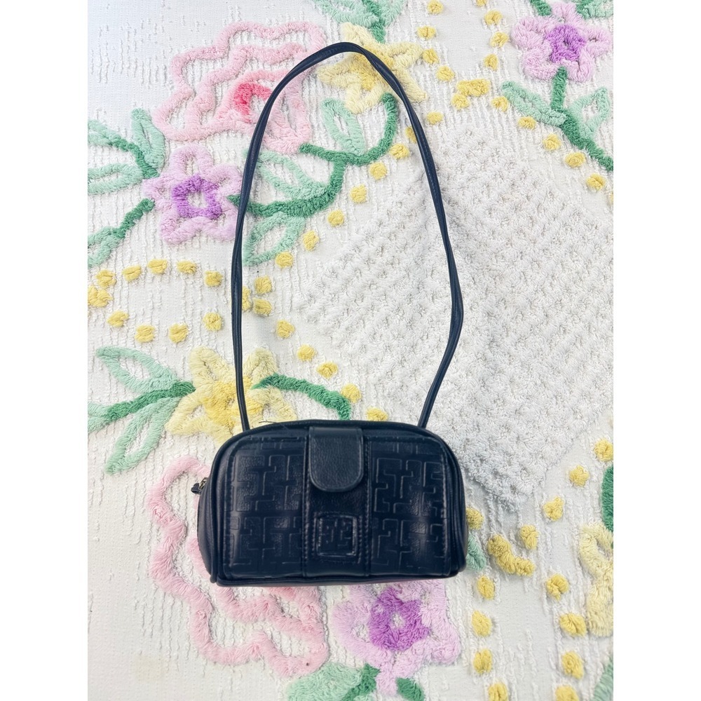 Sarne Black Quilted Embossed Leather‎ Mini Shoulder Bag with Mirror